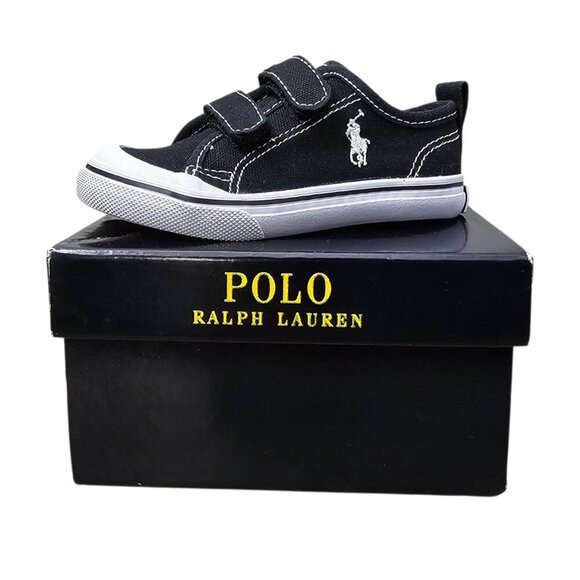 POLO RALPH LAUREN New Karlin Ez Shoe Unisex Kids Black Canvas Sneaker - Picture 1 of 11